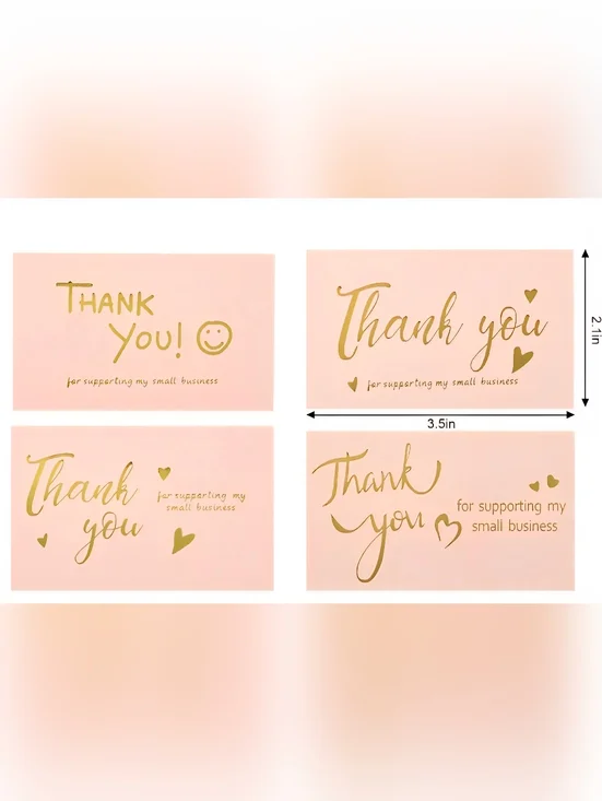 Small Business Packaging Bundle 20 Polymailers 100 Stickers 20 Cards Pink & Gold - Picture 3 of 7